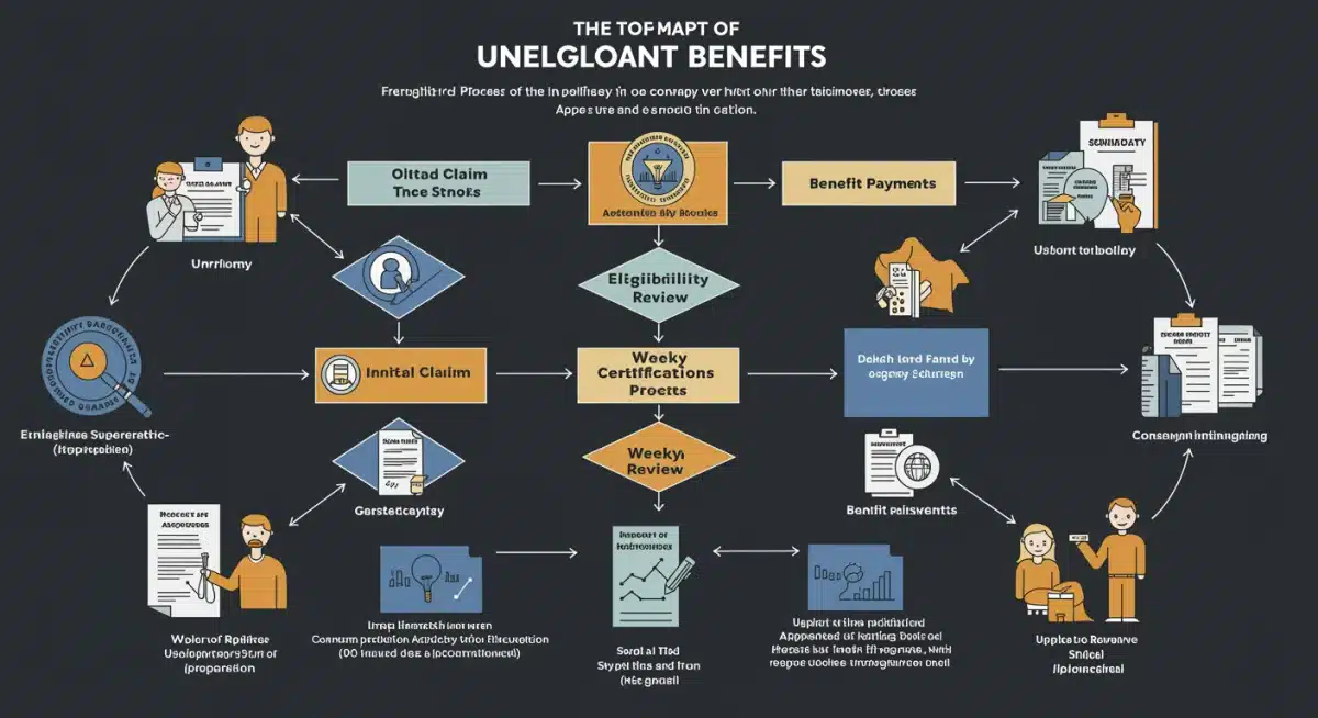 Infographic illustrating the step-by-step unemployment benefits application process for 2025