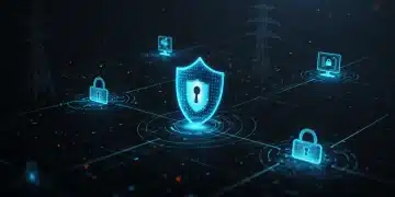 Digital shield protecting critical US infrastructure from escalating cyber threats.