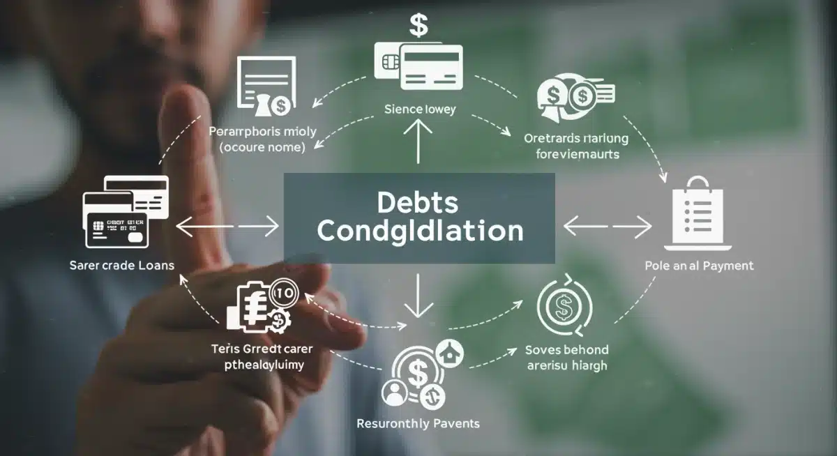Infographic showing multiple debts consolidating into one payment