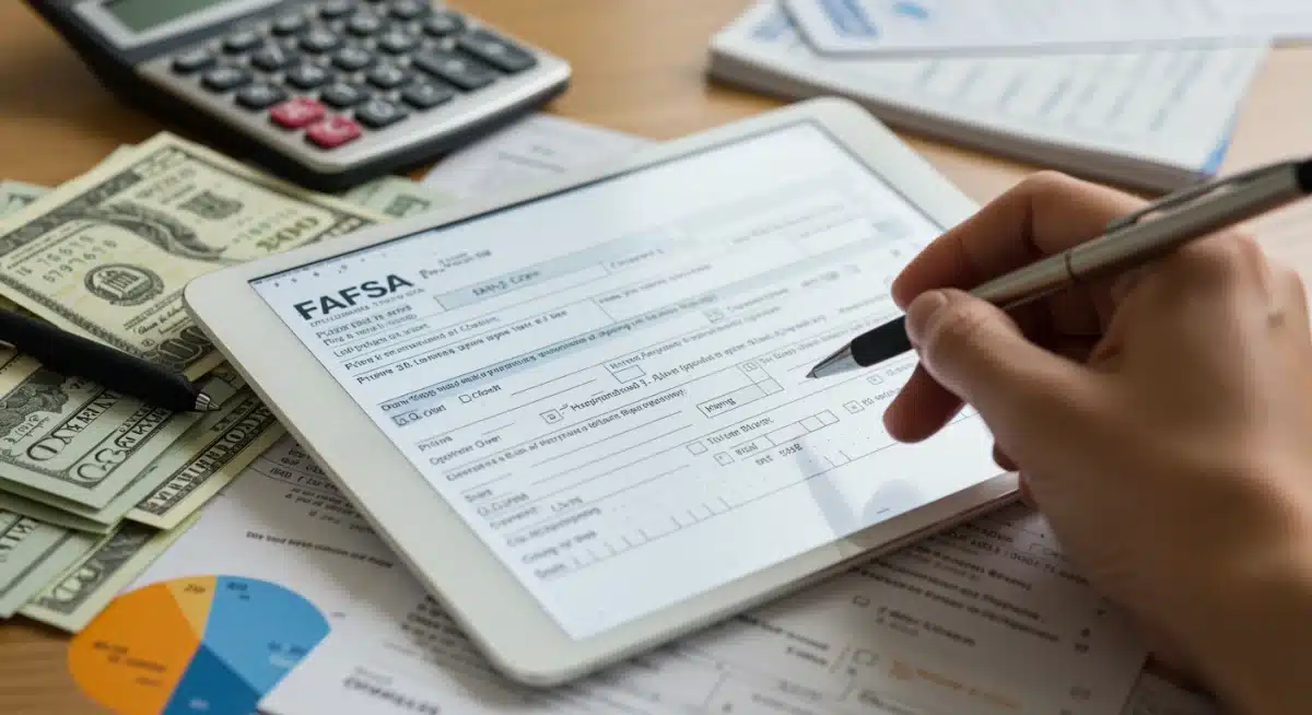 Detailed view of FAFSA form completion with financial documents