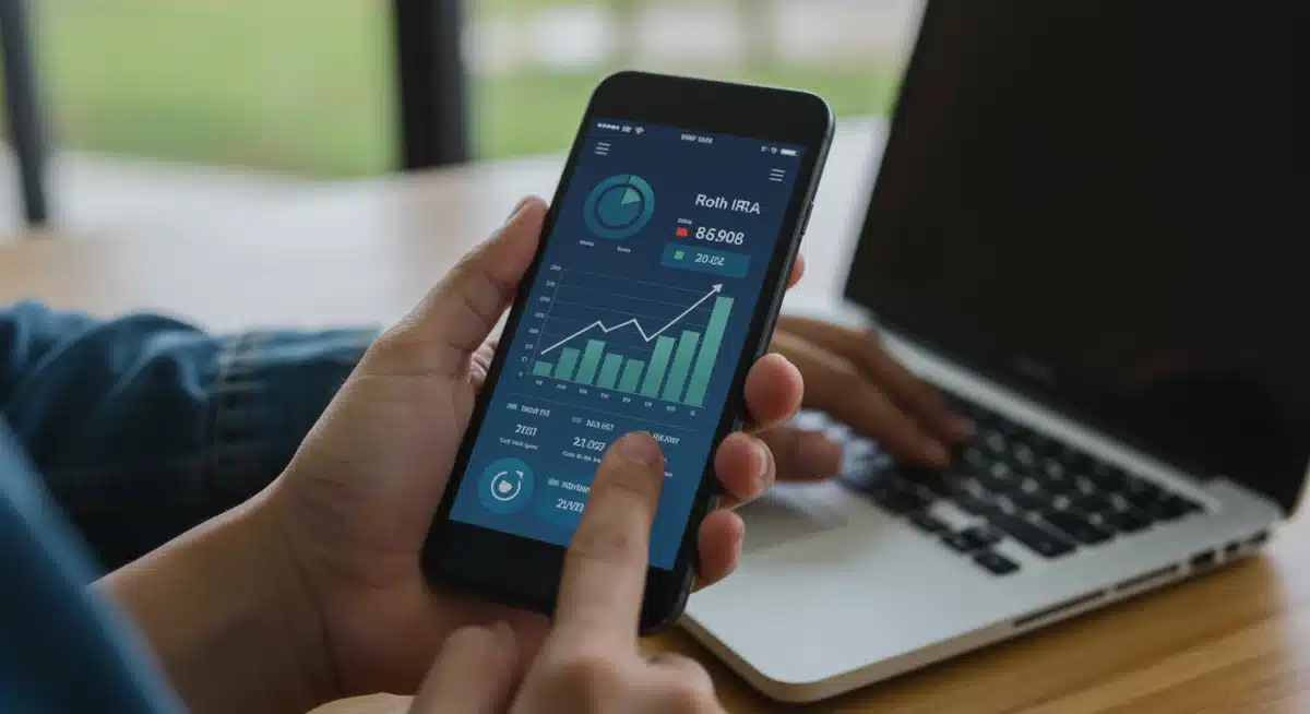 Person actively managing Roth IRA investments on a smartphone and laptop