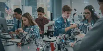 Students engaged in STEM activities with federal funding overlay