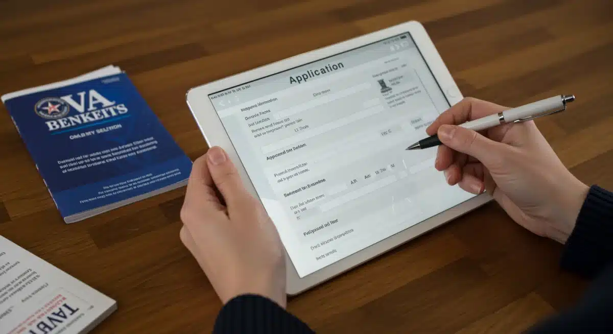 Digital application for veterans' benefits being completed on a tablet.
