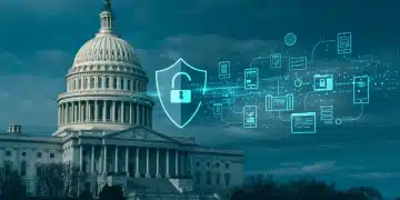 Digital shield protecting consumer data with US Capitol in background