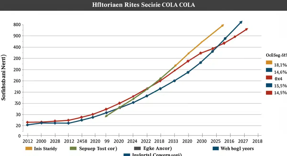 Graph showing historical inflation rates and Social Security COLA increases over time.