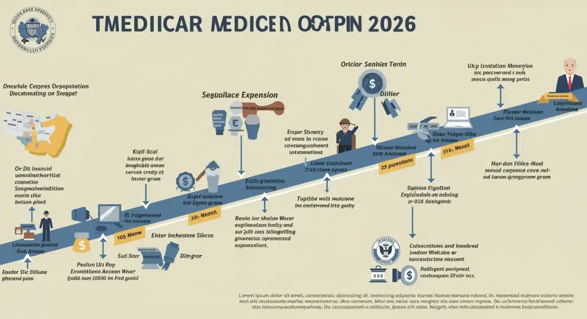 Infographic detailing the timeline and legislative milestones of the 2026 Medicare expansion.