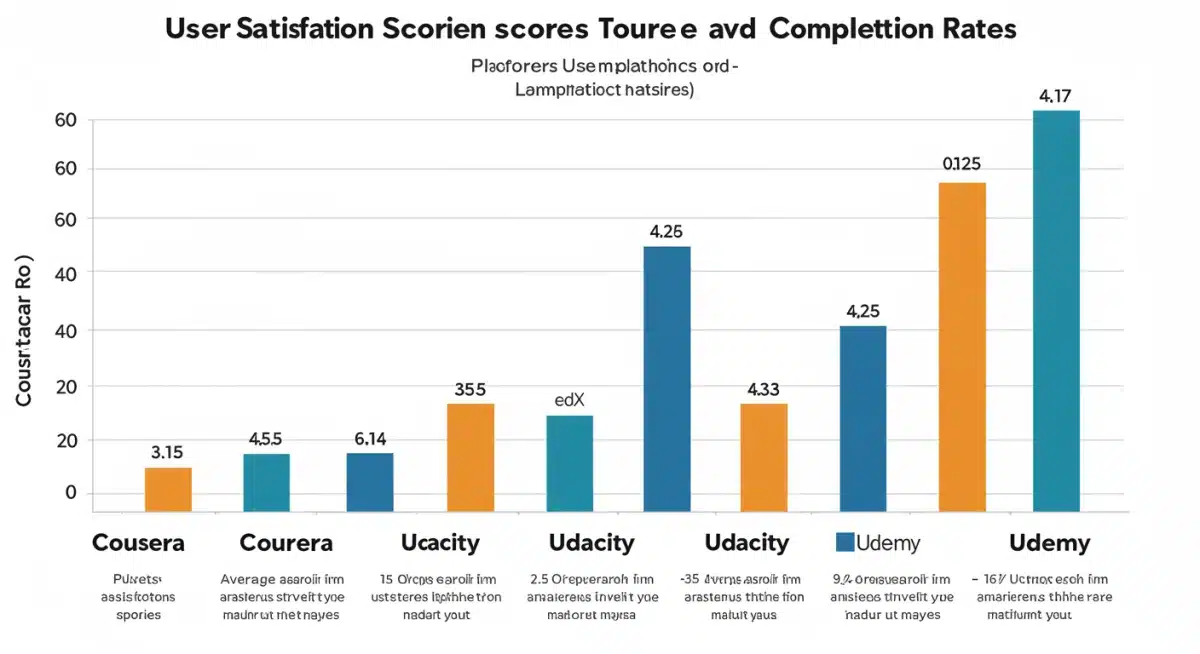 Infographic comparing user satisfaction and course completion rates on major US online learning platforms, highlighting data-driven insights.