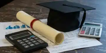 Graduation cap, diploma, and financial calculator symbolizing student loan interest rates in 2026