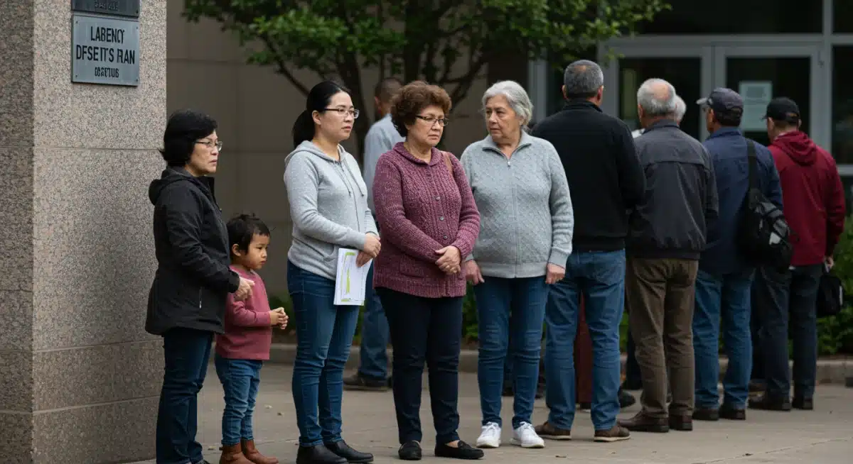 Community members waiting in line for housing and rental assistance
