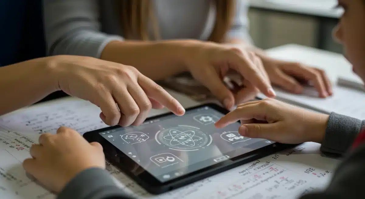 Student and parent collaborating on digital learning modules