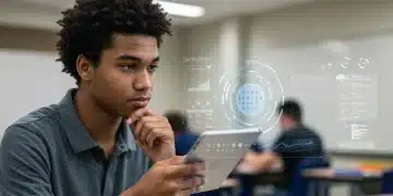 High school student preparing for digital standardized test on a tablet