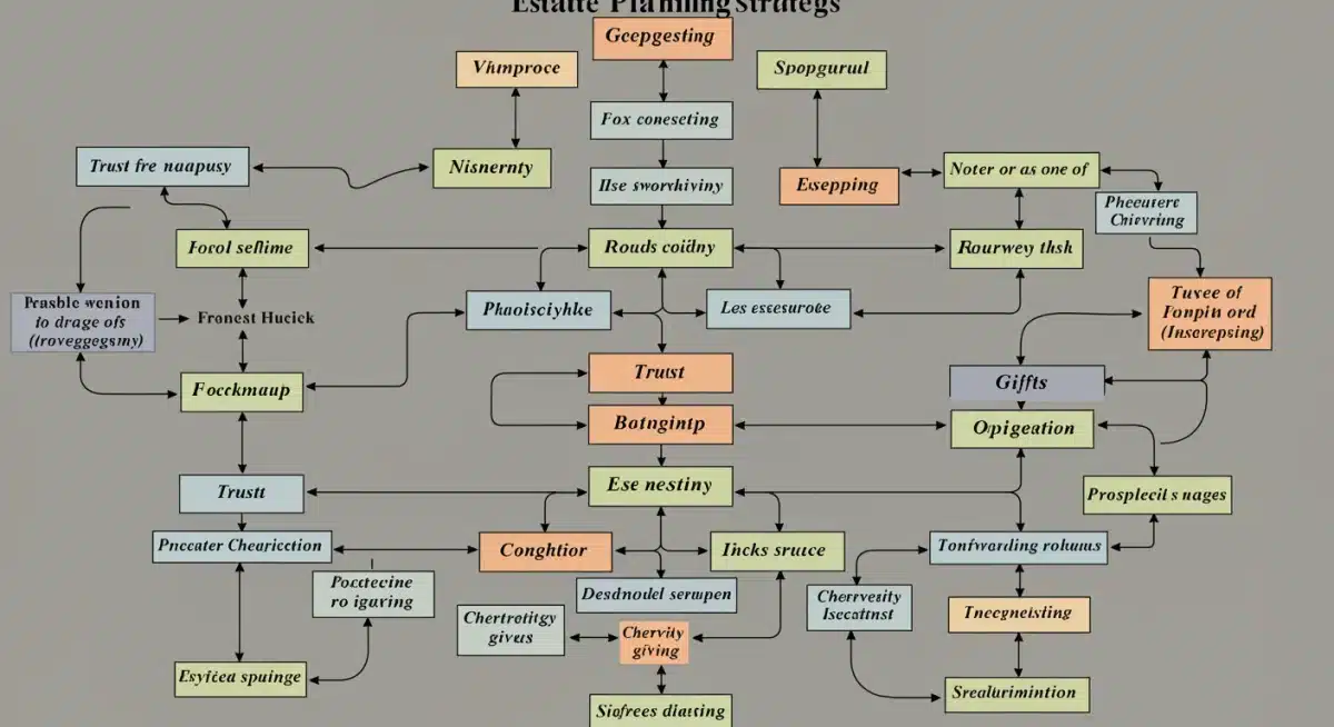 Complex flowchart of diverse estate planning strategies and tax considerations