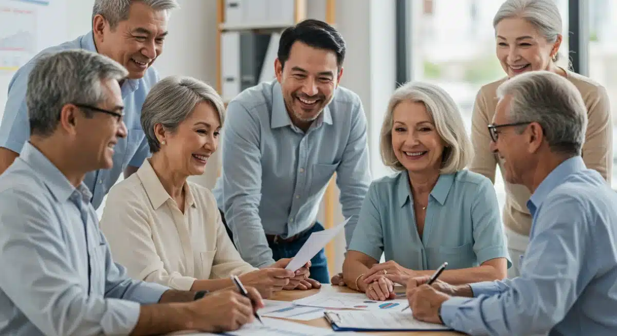 Diverse individuals consulting financial advisor about retirement and catch-up plans
