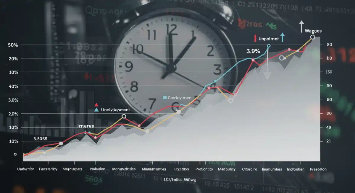 Graph illustrating a flat 3.9% unemployment rate over months, indicating economic stability.