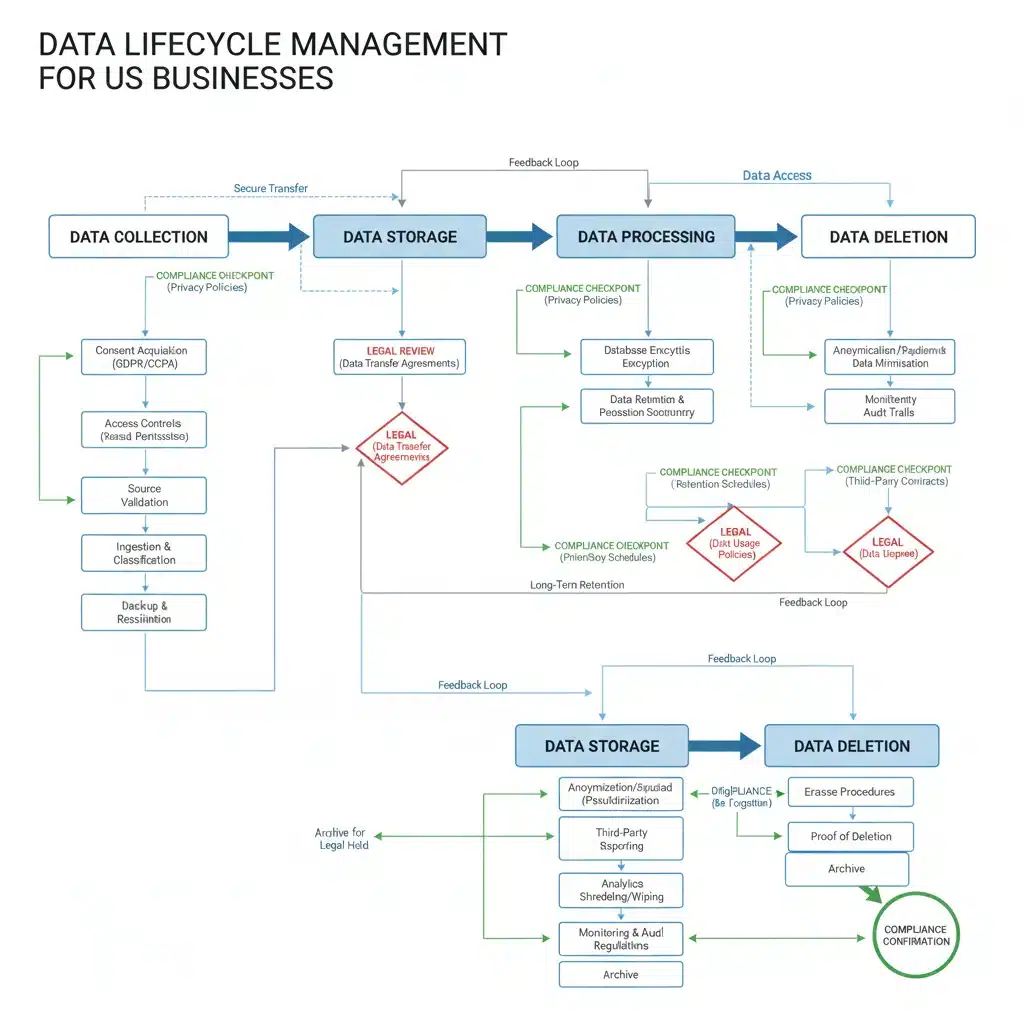 Detailed flowchart of data lifecycle management and compliance checkpoints.