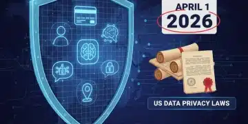 Digital shield protecting personal data with legal documents and calendar date.