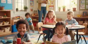 Children happily engaging in diverse early childhood learning activities