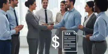 Business owner shaking hands with a new employee, symbolizing hiring and tax credits.