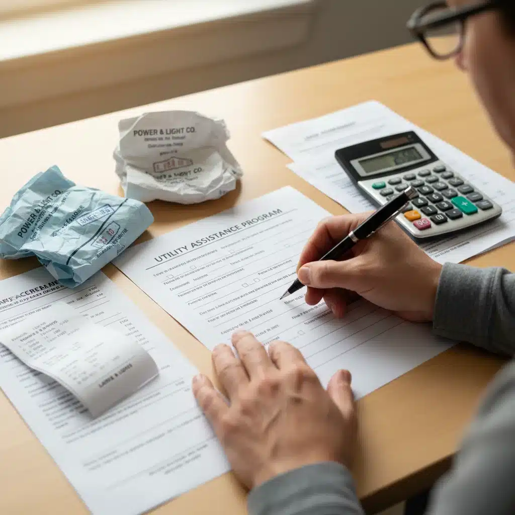 Hands completing a federal energy assistance application form