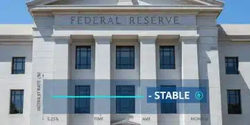 Federal Reserve building with stable interest rate graph overlay