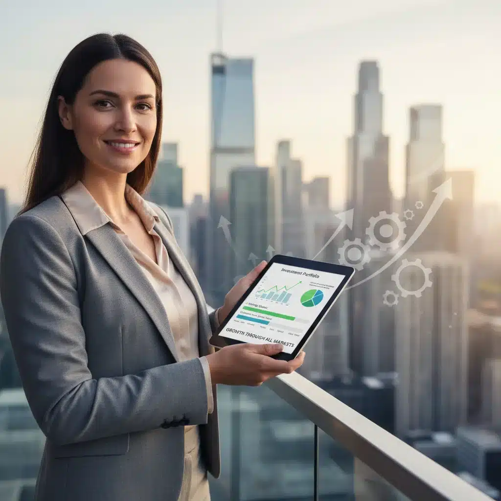 Individual confidently reviewing investment charts on tablet