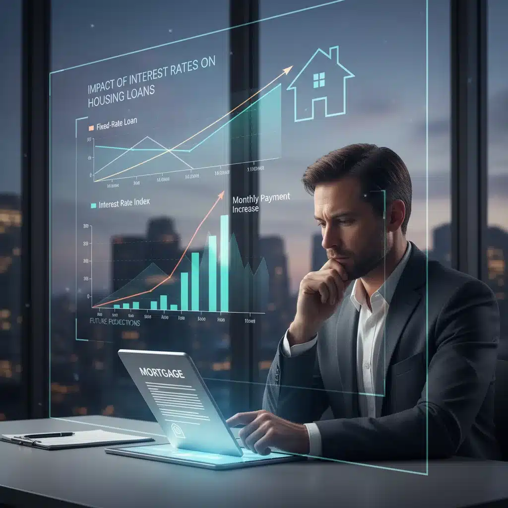 Person reviewing mortgage documents, reflecting interest rate impact