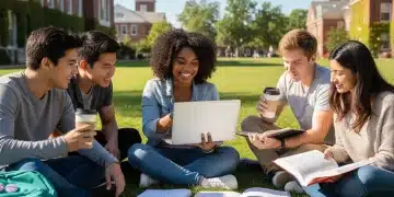 Students on campus discussing finances and Pell Grants