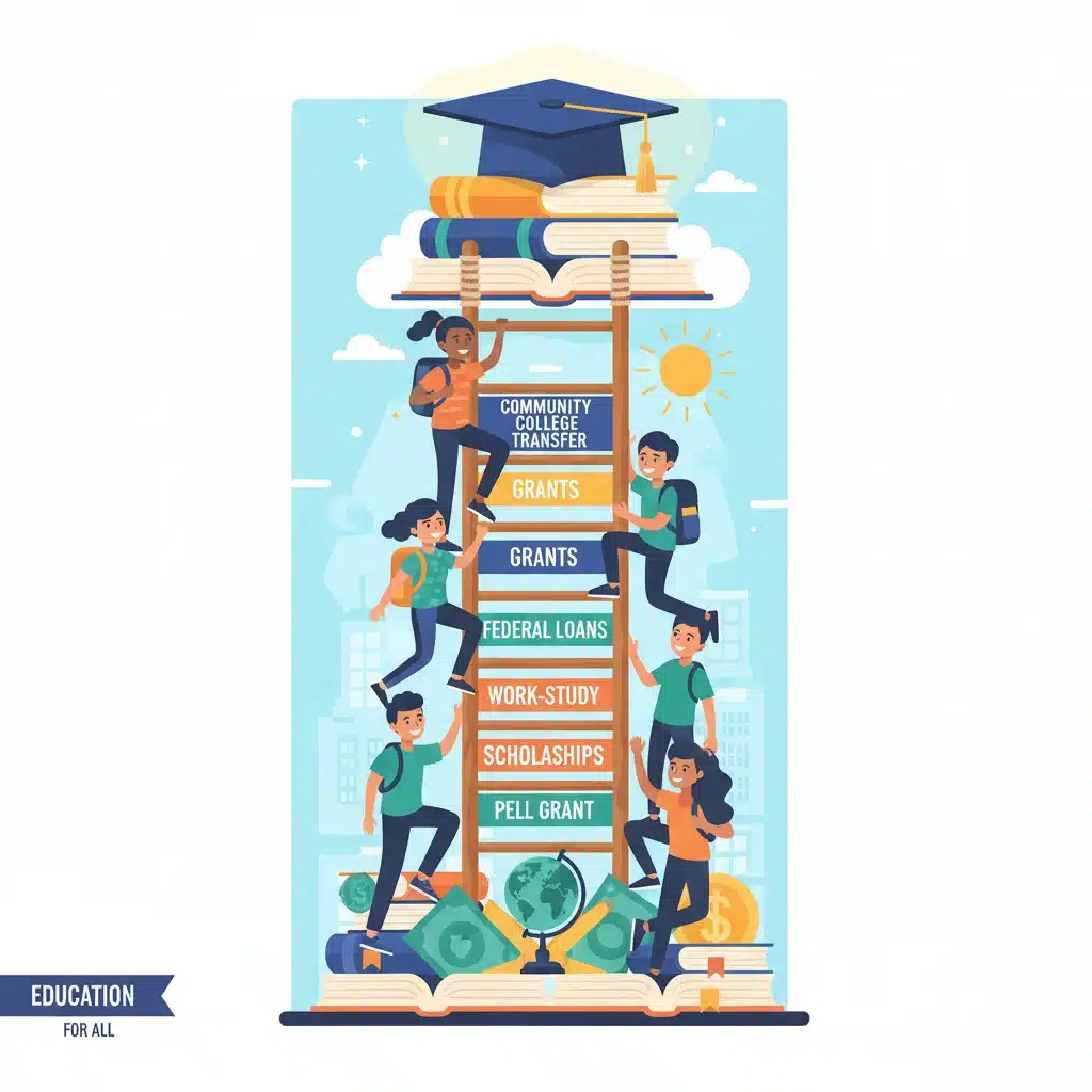 Graphic illustrating increased access to higher education through financial aid programs.