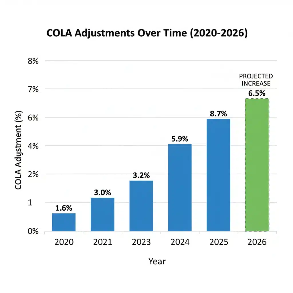 Graph showing historical and projected COLA adjustments for Social Security
