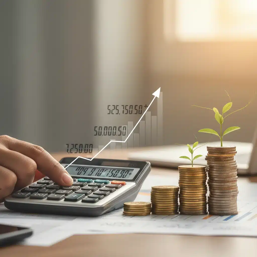 Calculator showing compounding interest for retirement savings