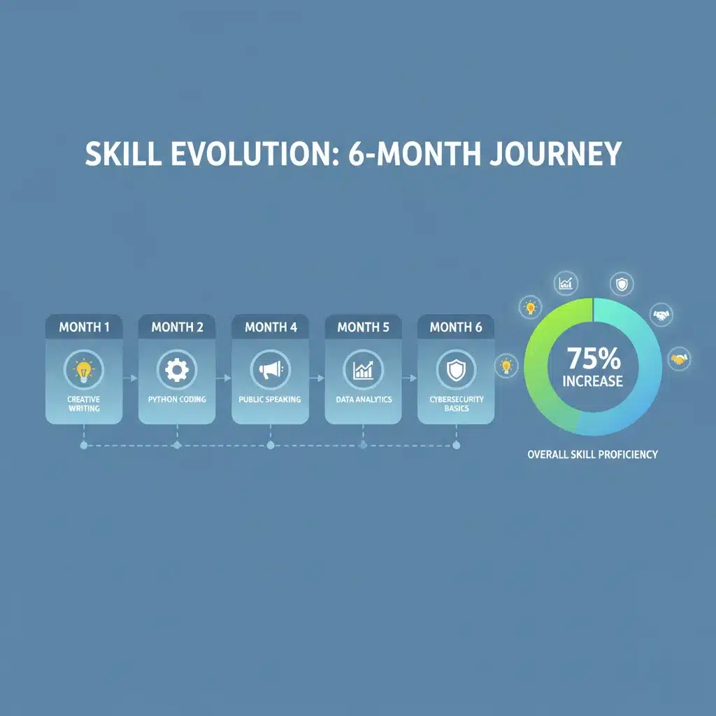 Infographic showing 6-month skill development timeline with micro-credentials