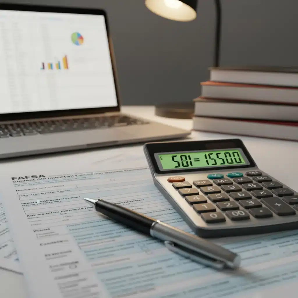 Calculator and pen on FAFSA form, representing Student Aid Index calculation.