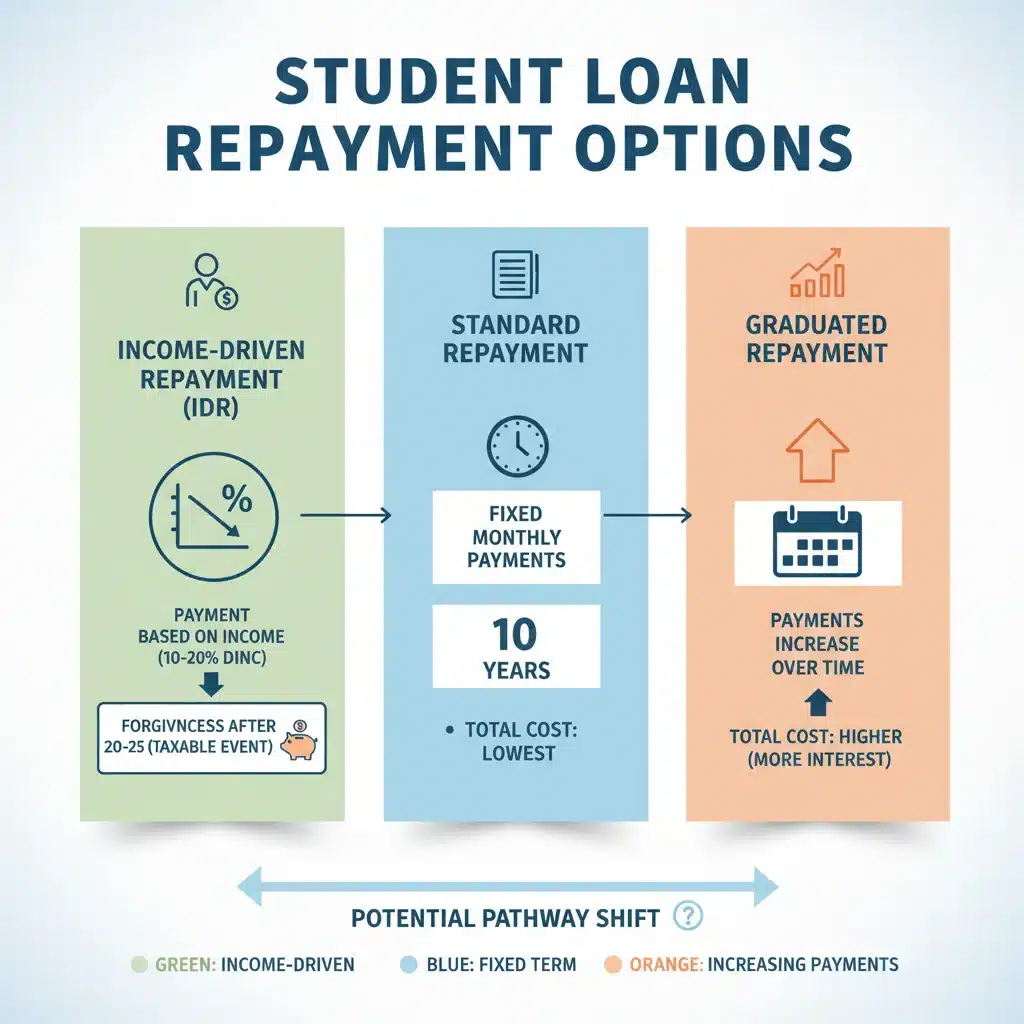 Infographic detailing various student loan repayment plan options and their benefits