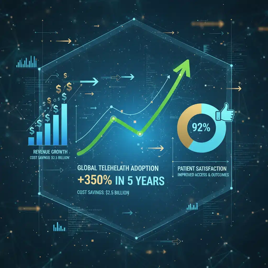 Infographic showing the positive growth and impact of telehealth services on healthcare.