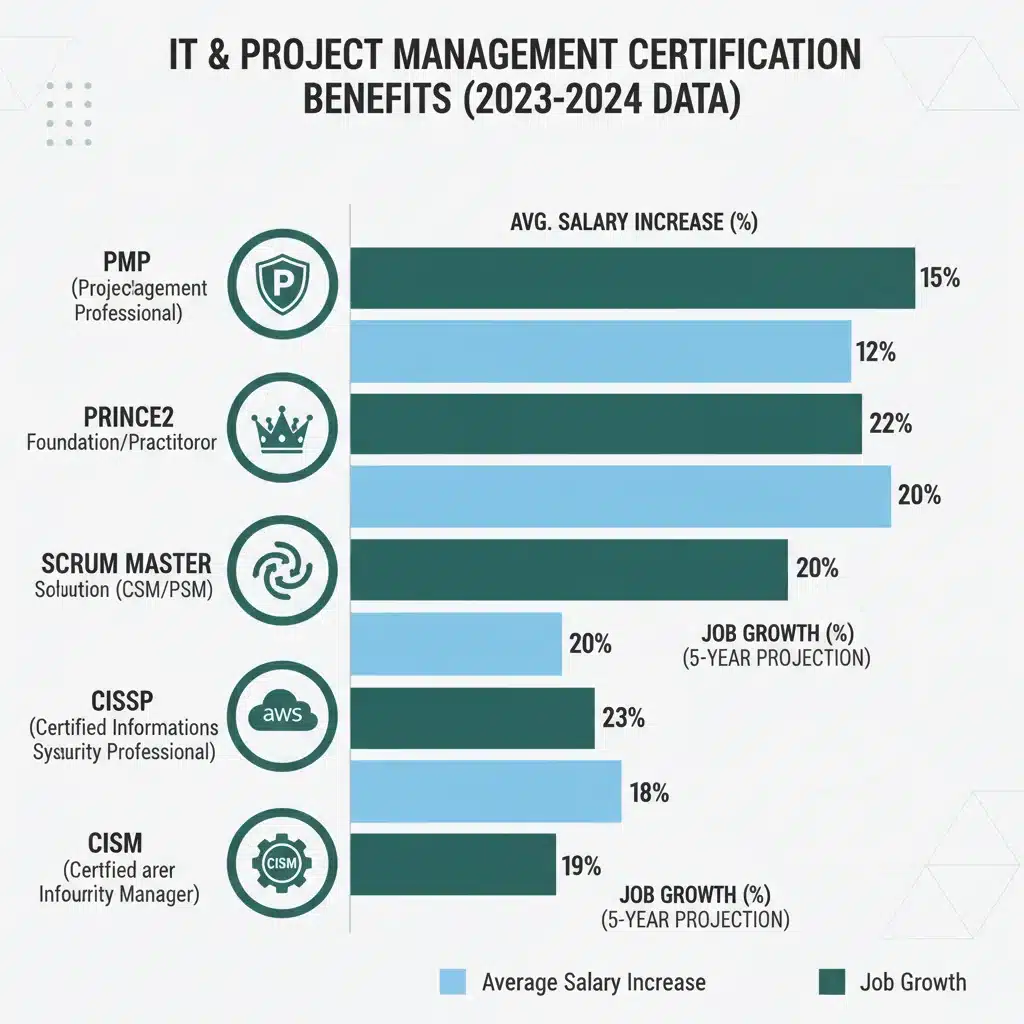 Infographic comparing salary increase and job growth for certified professionals.