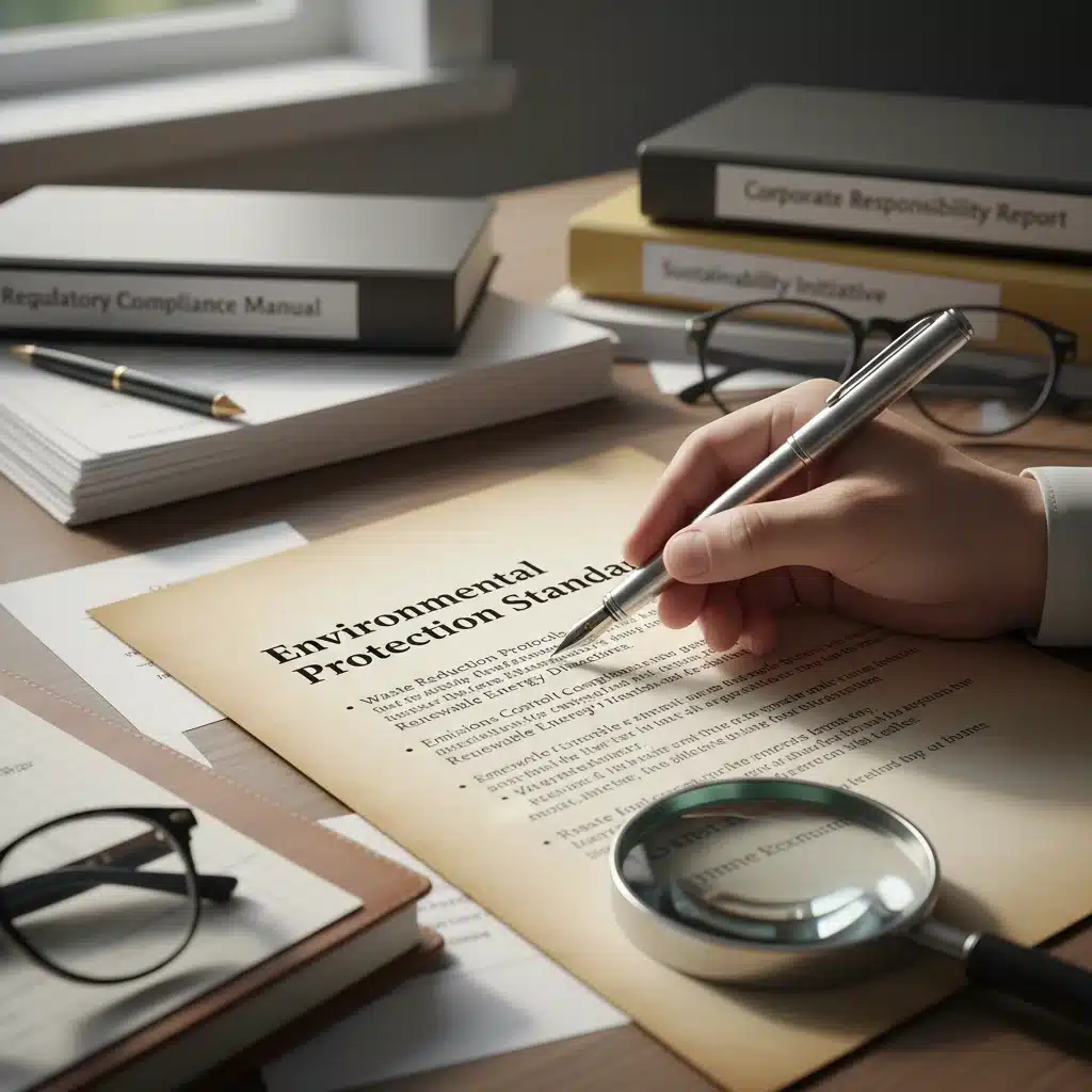 Hand highlighting environmental protection standards in federal regulation document
