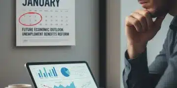 Person reviewing federal unemployment benefits data for 2026 on a tablet.
