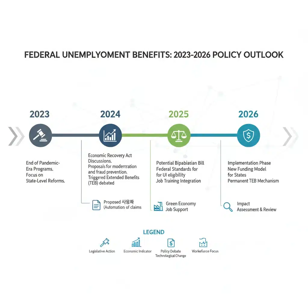 Infographic depicting a timeline of federal unemployment benefit policy changes.