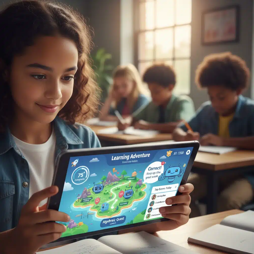 Student engaging with AI adaptive learning software on a tablet