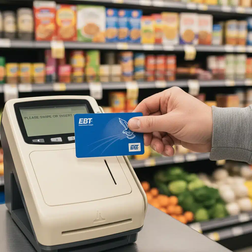 EBT card being used at grocery store checkout