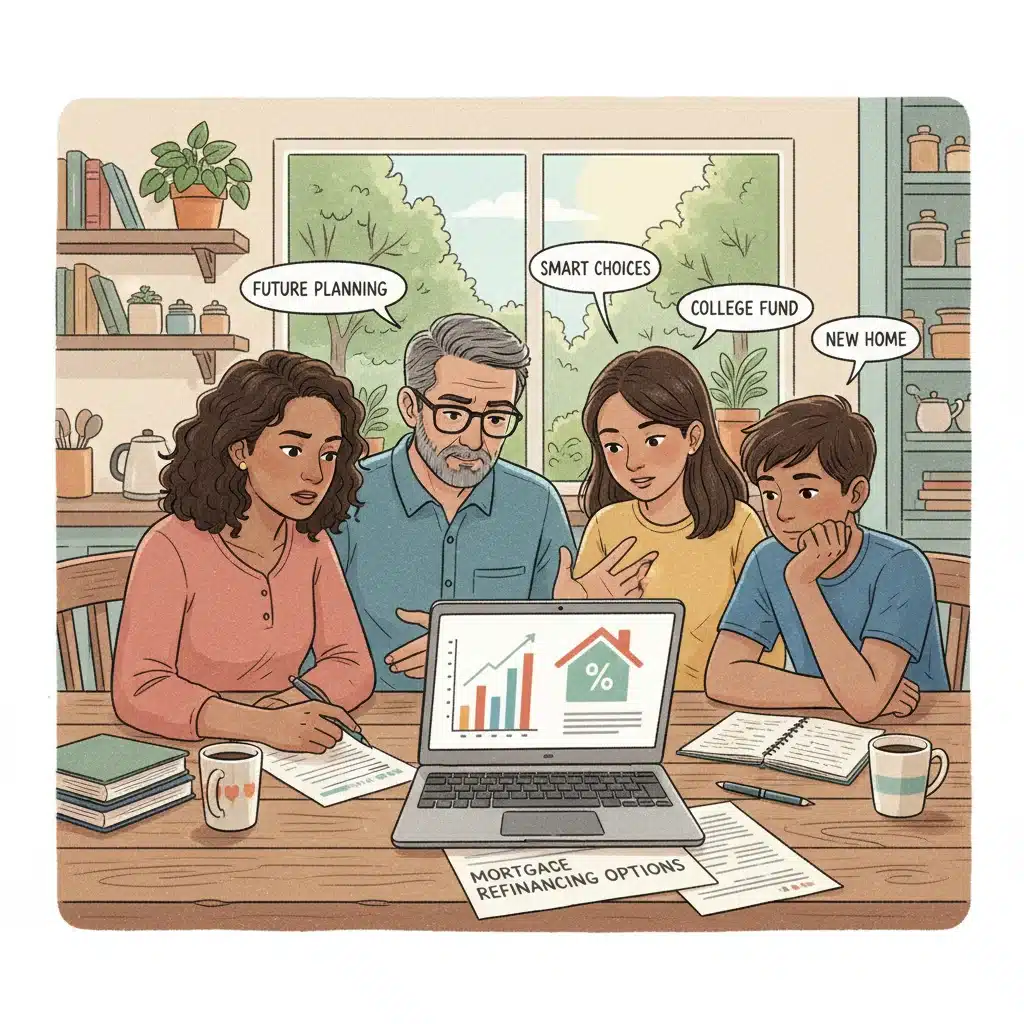 Family discussing financial planning for mortgage rate changes