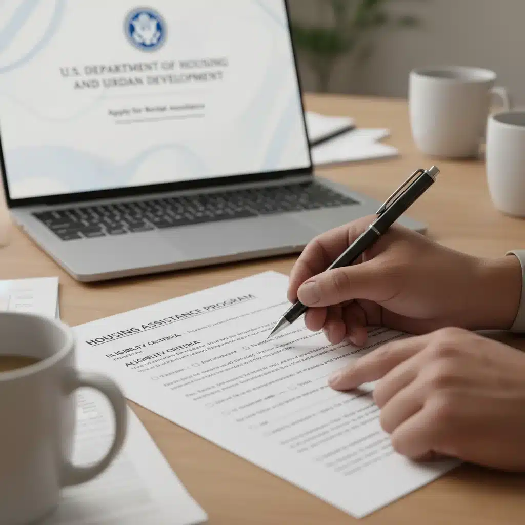 Hands reviewing a housing assistance application form, symbolizing the application process and documentation.