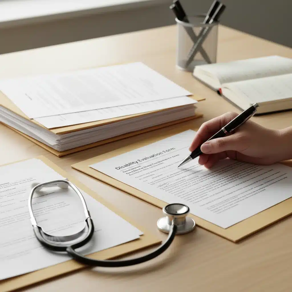 Organized medical records and stethoscope for disability claim