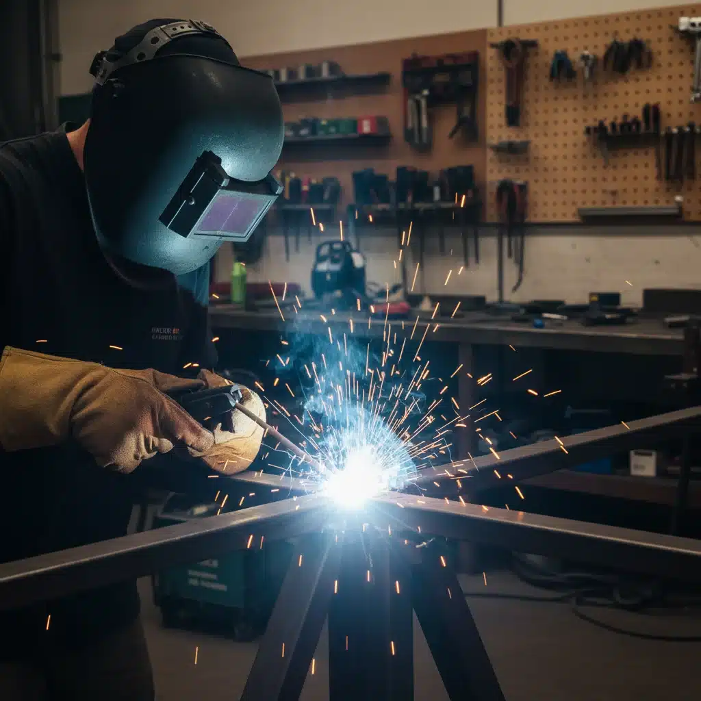 Professional welder creating a strong, precise joint with bright sparks flying.