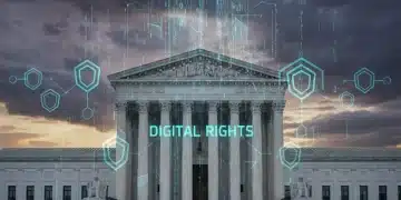 Supreme Court building with digital privacy overlay