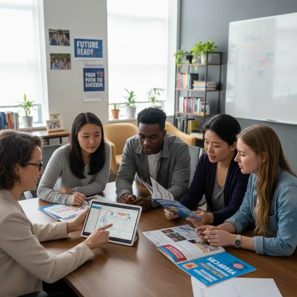 College advisor guiding students through higher education options