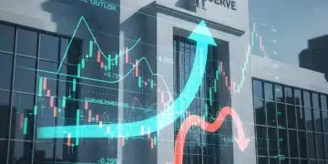 Federal Reserve building with overlay of economic charts and arrows, representing interest rate policy and its future impact.