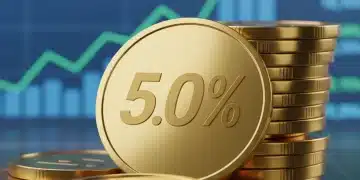 Stack of golden coins with 5.0% symbol, representing high-yield savings