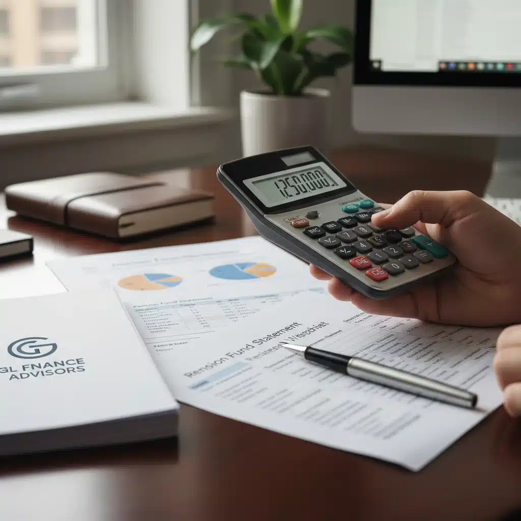 Hand calculating pension figures with financial documents