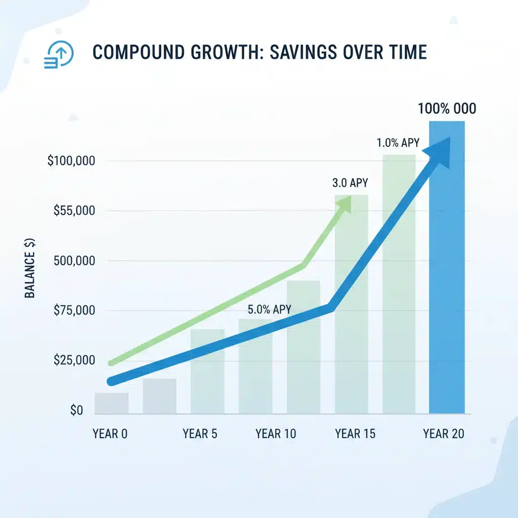 Infographic demonstrating savings growth with high-yield accounts